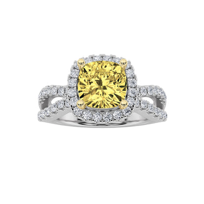 2.25Cttw Elongated Cushion Shaped Yellow Lab Grown Diamond (F/VS) Engagement Ring in 14K Gold