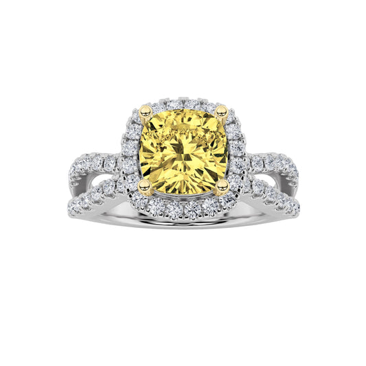 2.25Cttw Elongated Cushion Shaped Yellow Lab Grown Diamond (F/VS) Engagement Ring in 14K Gold