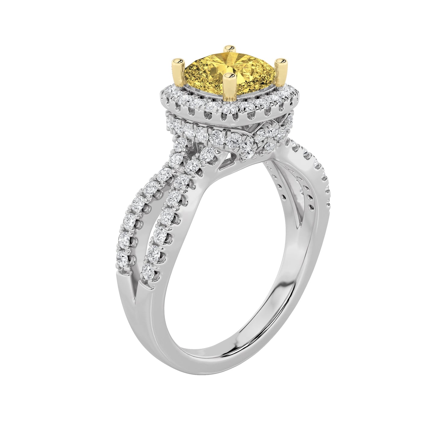 2.25Cttw Elongated Cushion Shaped Yellow Lab Grown Diamond (F/VS) Engagement Ring 14K Gold