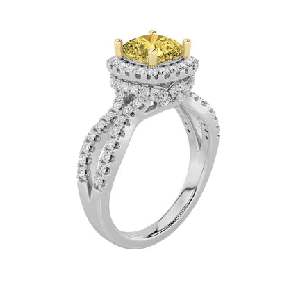 2.25Cttw Elongated Cushion Shaped Yellow Lab Grown Diamond (F/VS) Engagement Ring 14K Gold