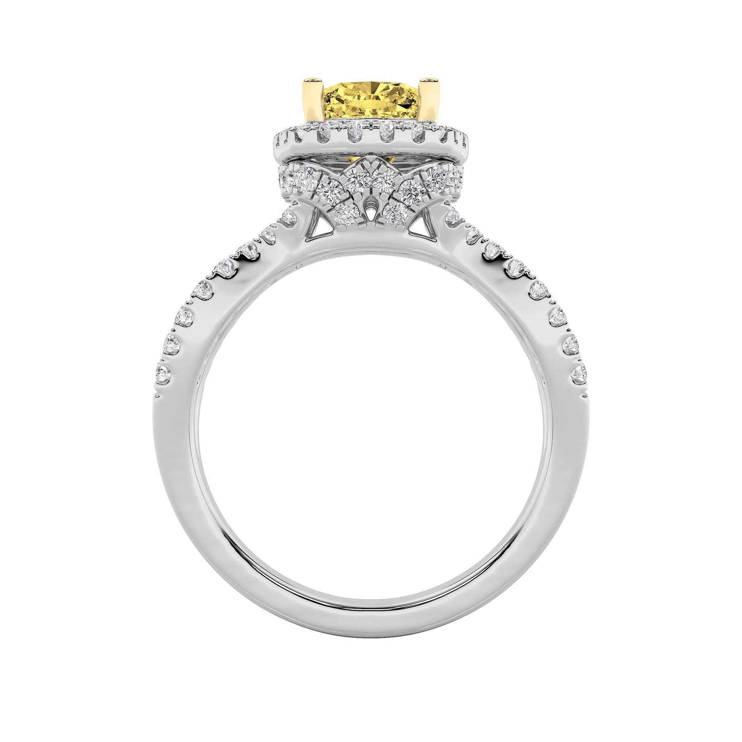 2.25Cttw Elongated Cushion Shaped Yellow Lab Grown Diamond (F/VS) Engagement Ring 14K Gold