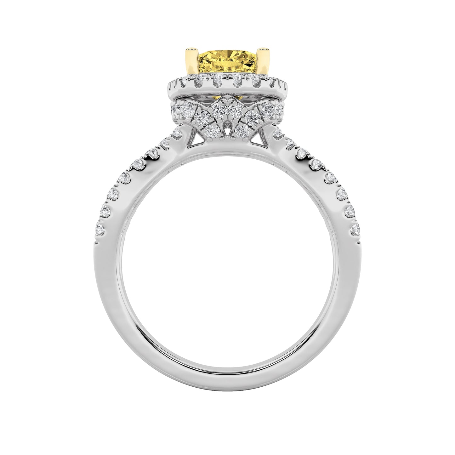 2.25Cttw Elongated Cushion Shaped Yellow Lab Grown Diamond (F/VS) Engagement Ring in 14K Gold