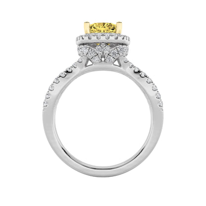 2.25Cttw Elongated Cushion Shaped Yellow Lab Grown Diamond (F/VS) Engagement Ring in 14K Gold