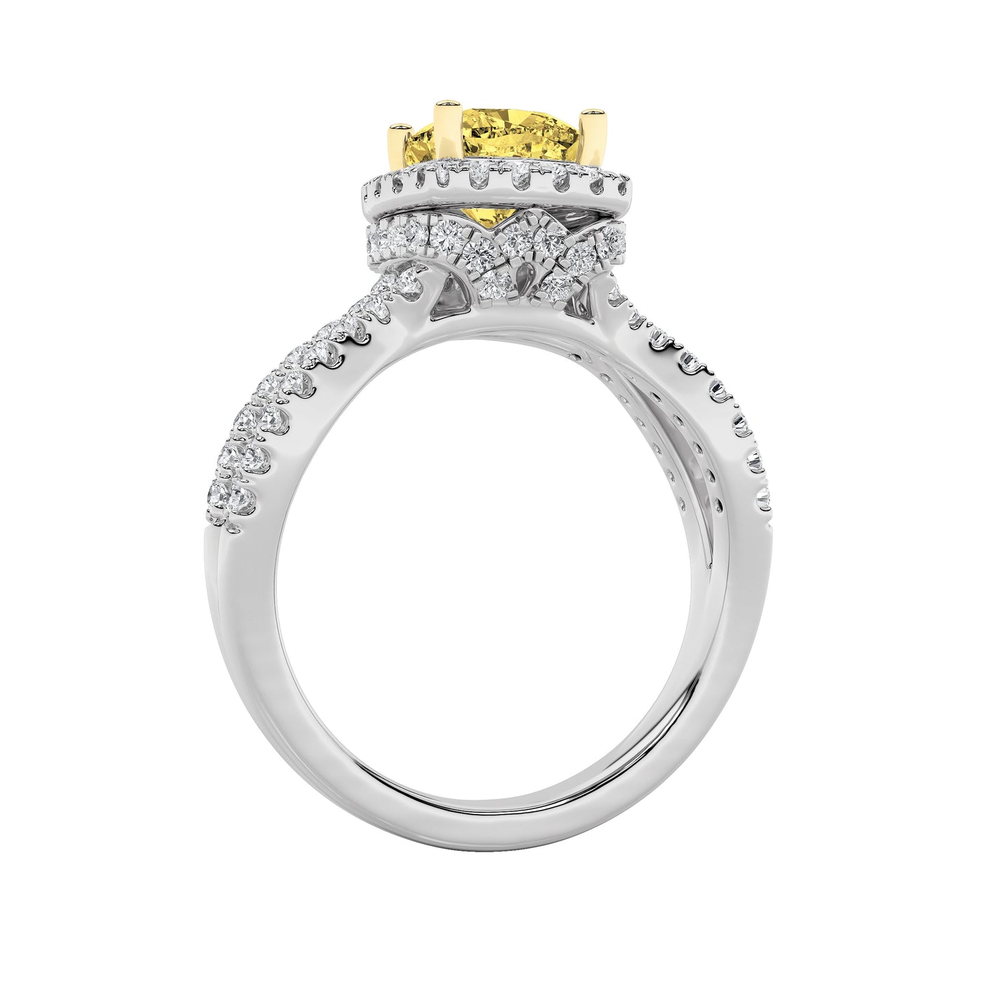 2.25Cttw Elongated Cushion Shaped Yellow Lab Grown Diamond (F/VS) Engagement Ring in 14K Gold
