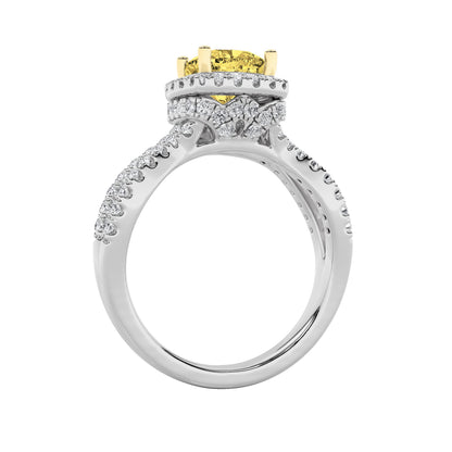 2.25Cttw Elongated Cushion Shaped Yellow Lab Grown Diamond (F/VS) Engagement Ring in 14K Gold
