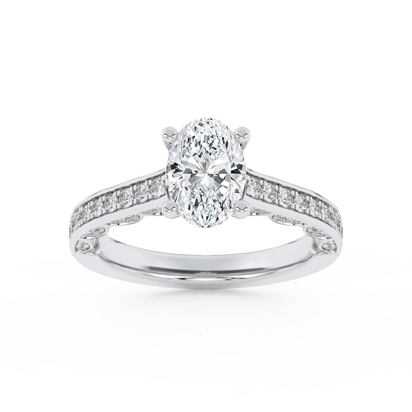 2Cttw Oval Shaped Lab Grown Diamond (F/VS) Accented Engagement Ring in 14K Gold