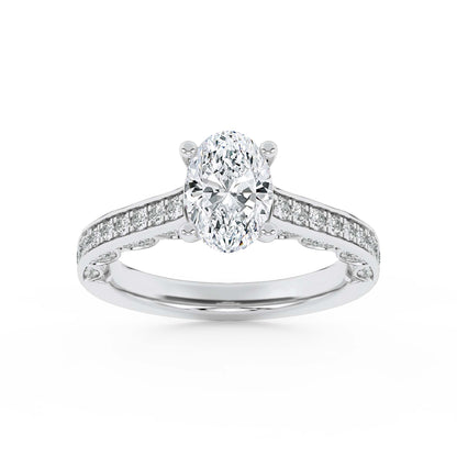 2Cttw Oval Shaped Lab Grown Diamond (F/VS) Accented Engagement Ring in 14K Gold