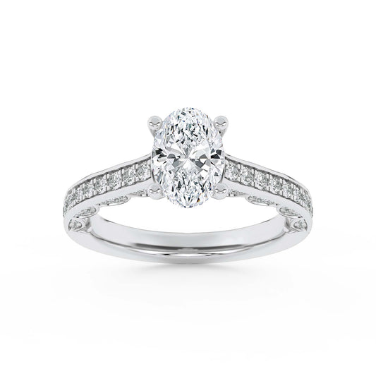 2Cttw Oval Shaped Lab Grown Diamond (F/VS) Accented Engagement Ring in 14K Gold