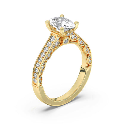 2 Ct Oval (F/VS) Lab Grown Diamond Prong 14K Yellow Gold Accented Engagement Ring