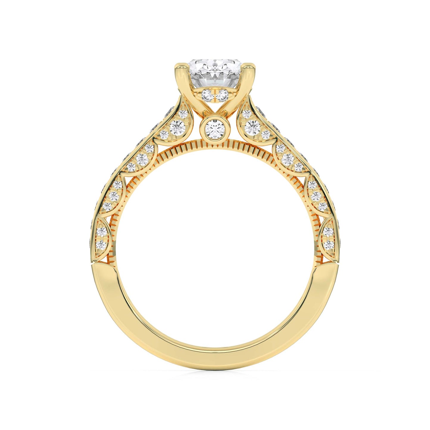 2 Ct Oval (F/VS) Lab Grown Diamond Prong 14K Yellow Gold Accented Engagement Ring