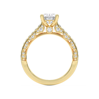 2 Ct Oval (F/VS) Lab Grown Diamond Prong 14K Yellow Gold Accented Engagement Ring