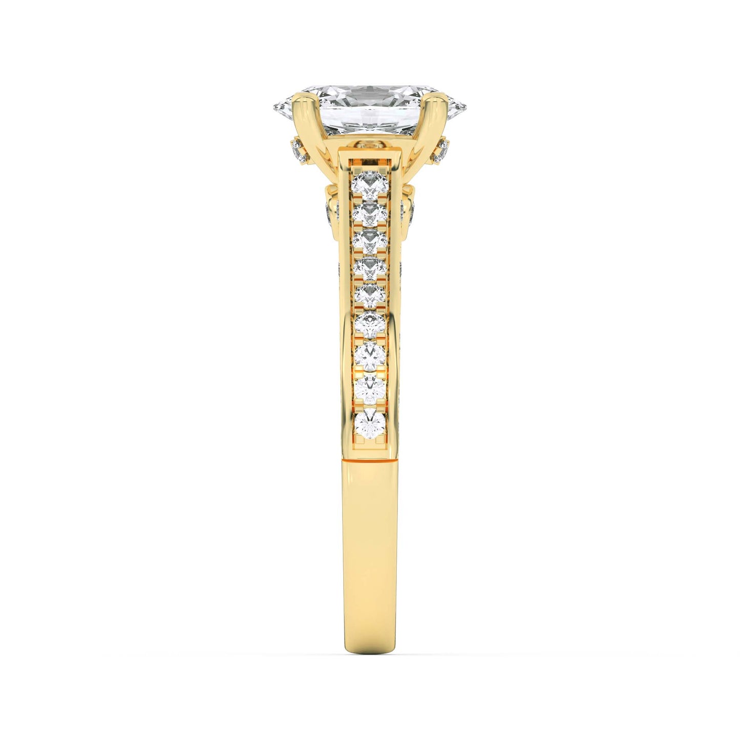2 Ct Oval (F/VS) Lab Grown Diamond Prong 14K Yellow Gold Accented Engagement Ring