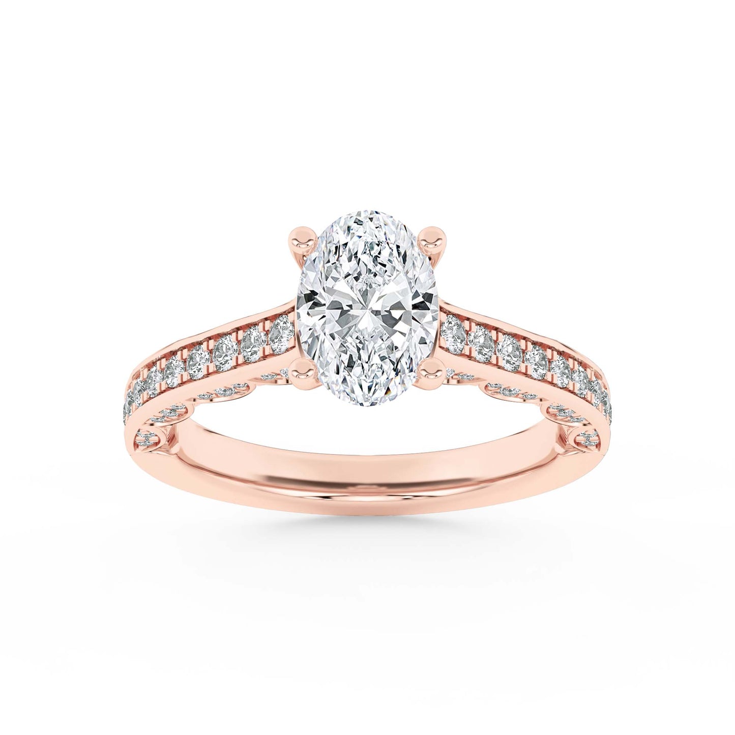 2 Ct Oval (F/VS) Lab Grown Diamond Prong 14K Rose Gold Accented Engagement Ring