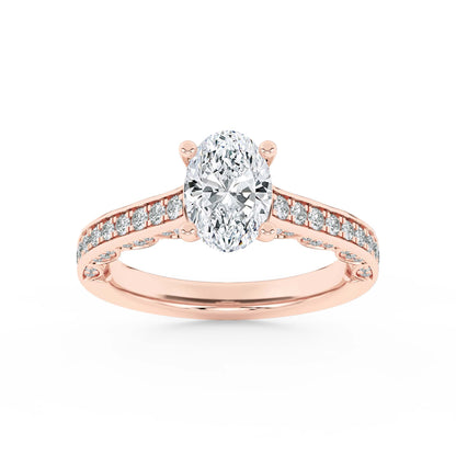 2 Ct Oval (F/VS) Lab Grown Diamond Prong 14K Rose Gold Accented Engagement Ring
