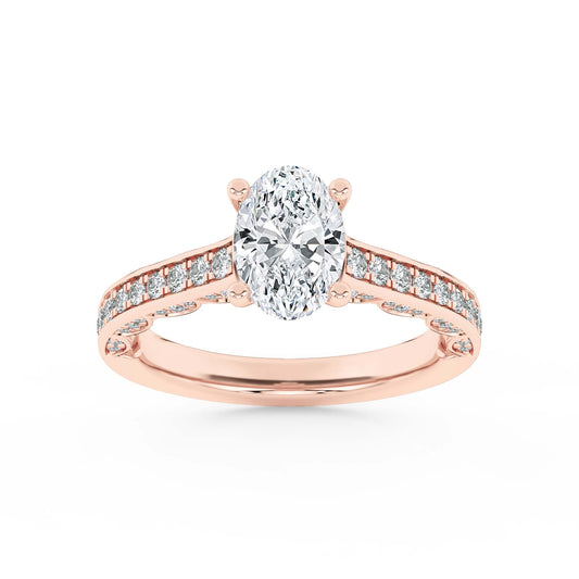 2 Ct Oval (F/VS) Lab Grown Diamond Prong 14K Rose Gold Accented Engagement Ring