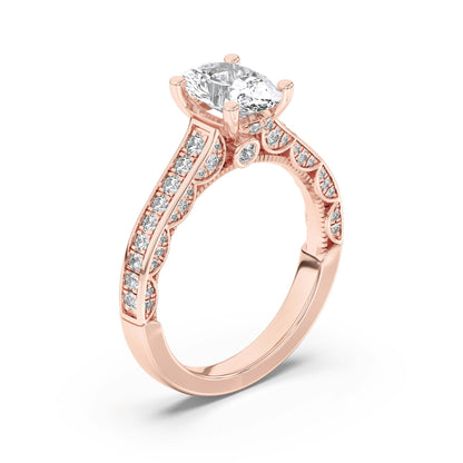 2 Ct Oval (F/VS) Lab Grown Diamond Prong 14K Rose Gold Accented Engagement Ring