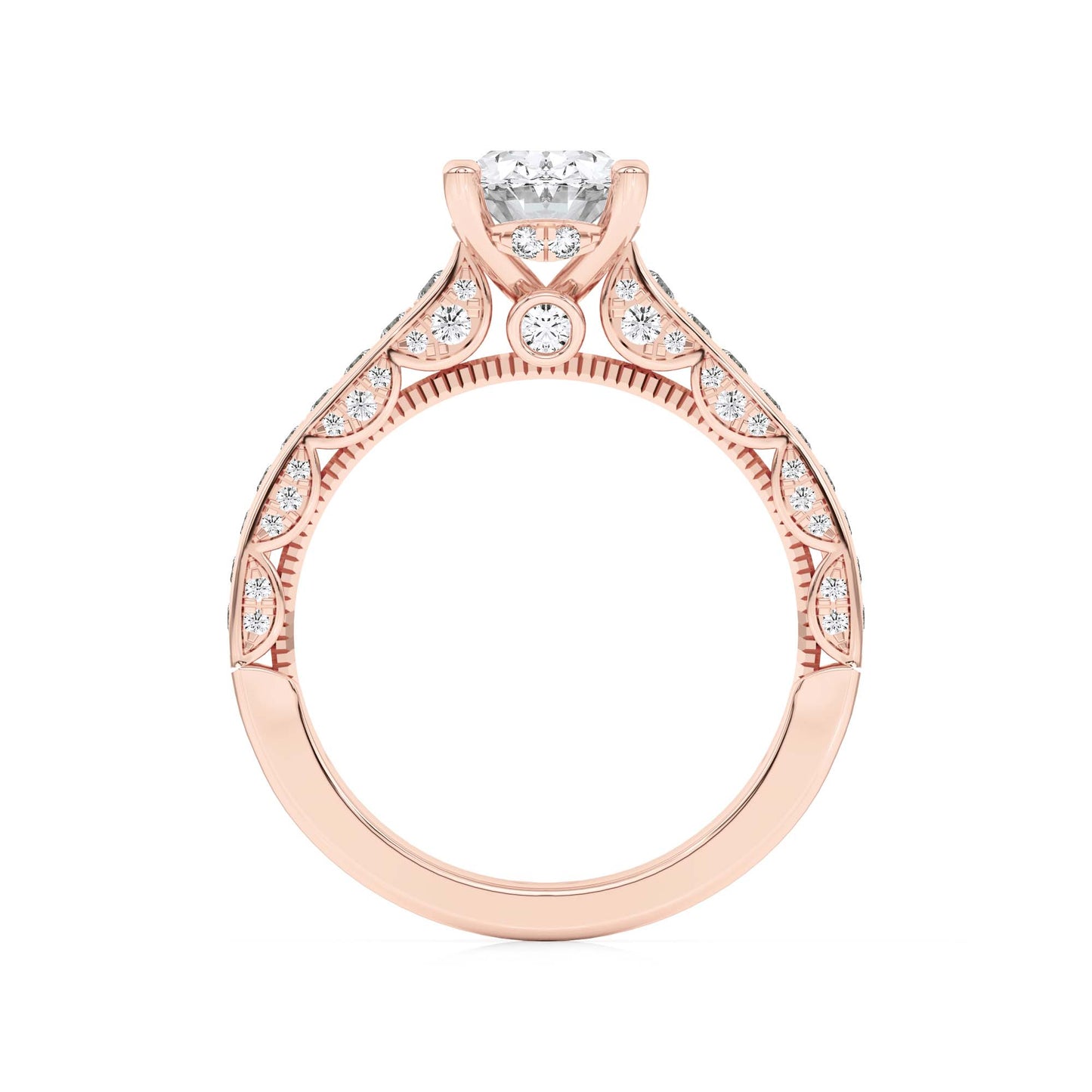 2 Ct Oval (F/VS) Lab Grown Diamond Prong 14K Rose Gold Accented Engagement Ring