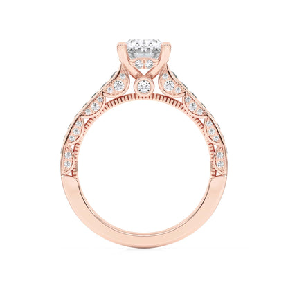 2 Ct Oval (F/VS) Lab Grown Diamond Prong 14K Rose Gold Accented Engagement Ring