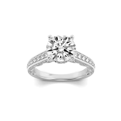 2Cttw Round Shaped Lab Grown Diamond (F/VS) Accented Engagement Ring in 14K Gold