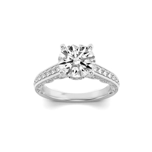 2Cttw Round Shaped Lab Grown Diamond (F/VS) Accented Engagement Ring in 14K Gold