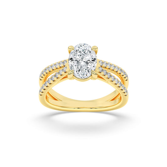 2Cttw Oval Shaped Lab Grown Diamond (F/VS) Cross Shank Accented Engagement Ring in 14K Gold