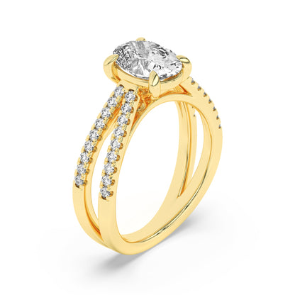 2Cttw Oval Shaped Lab Grown Diamond (F/VS) Cross Shank Accented Engagement Ring in 14K Gold