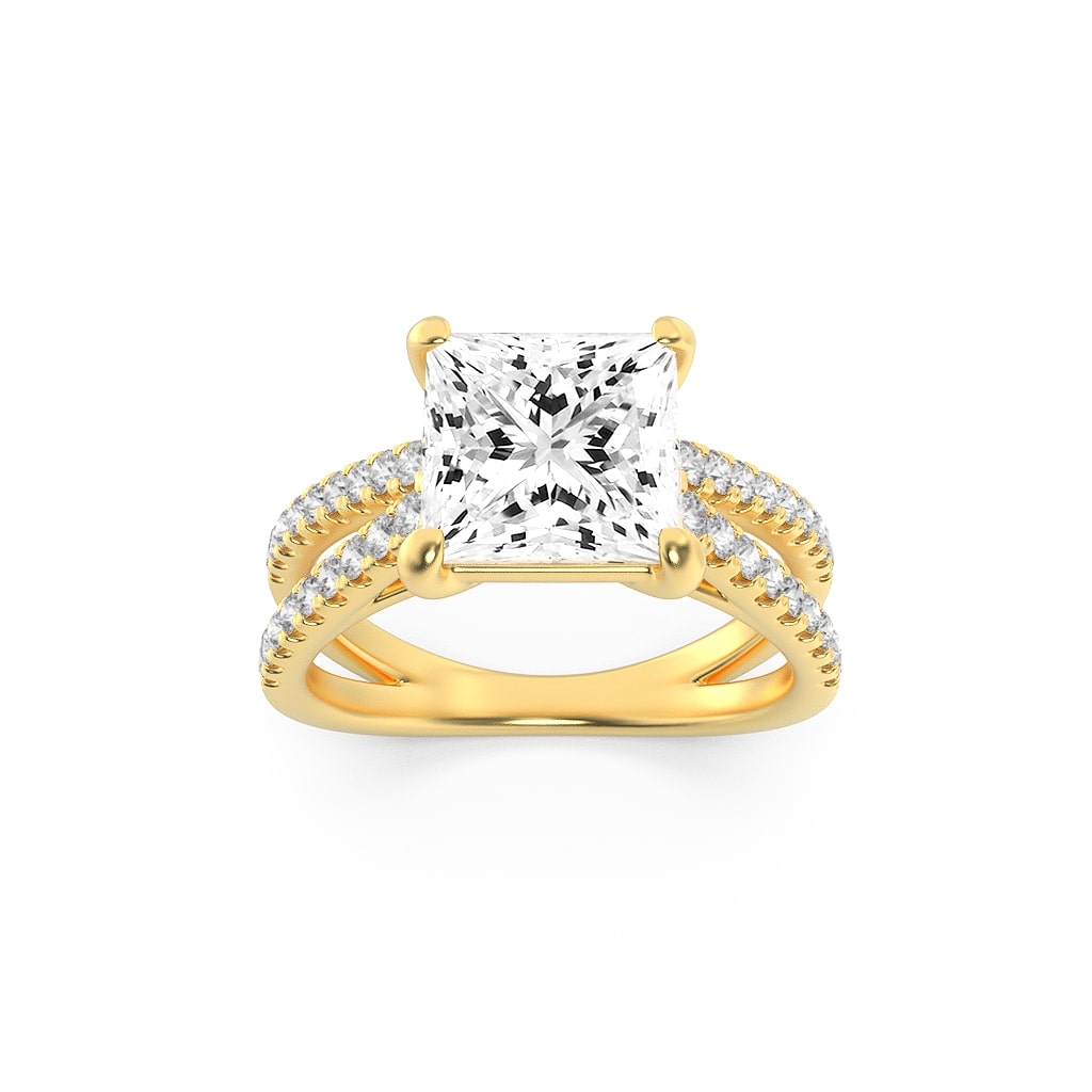 2 Ct Princess (F/VS) Lab Grown Diamond Prong 14K Yellow Gold Cross Shank Accented Engagement Ring