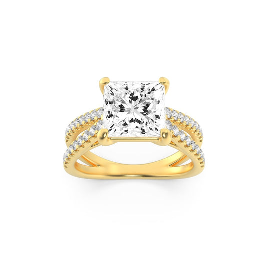 2 Ct Princess (F/VS) Lab Grown Diamond Prong 14K Yellow Gold Cross Shank Accented Engagement Ring