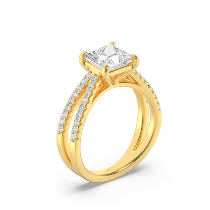 2 Ct Princess (F/VS) Lab Grown Diamond Prong 14K Yellow Gold Cross Shank Accented Engagement Ring
