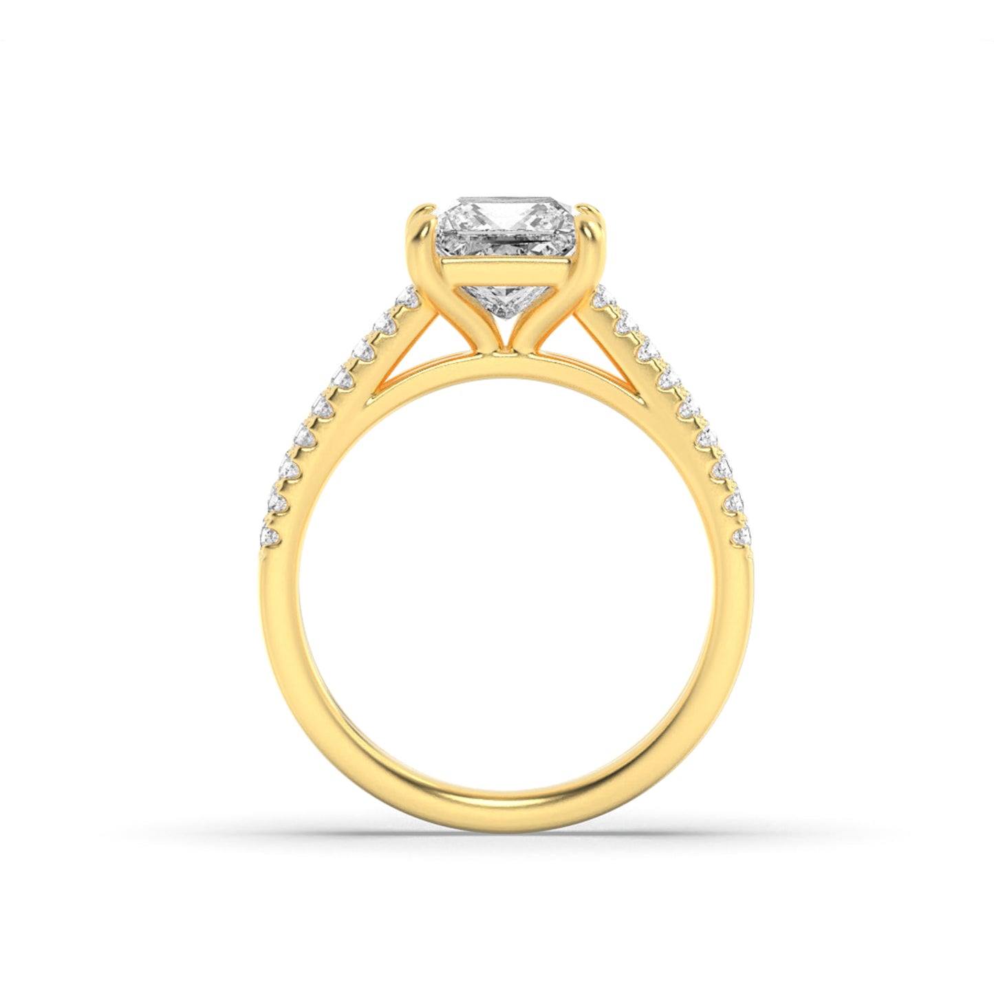 2 Ct Princess (F/VS) Lab Grown Diamond Prong 14K Yellow Gold Cross Shank Accented Engagement Ring