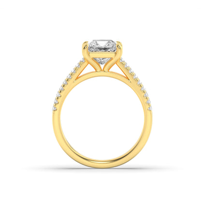 2 Ct Princess (F/VS) Lab Grown Diamond Prong 14K Yellow Gold Cross Shank Accented Engagement Ring