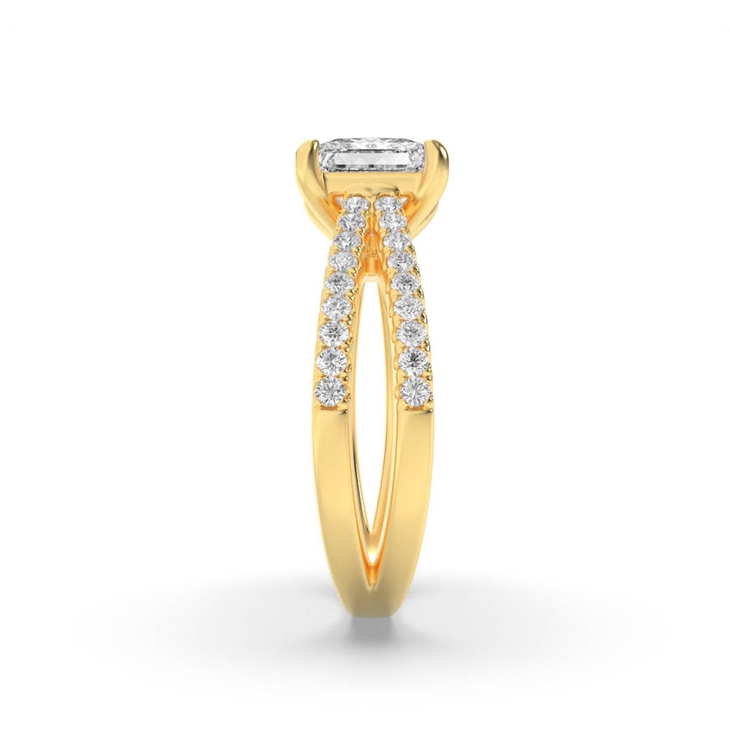 2 Ct Princess (F/VS) Lab Grown Diamond Prong 14K Yellow Gold Cross Shank Accented Engagement Ring