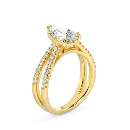 2 Ct Pear (F/VS) Lab Grown Diamond V-Prong 14K Yellow Gold Cross Shank Accented Engagement Ring
