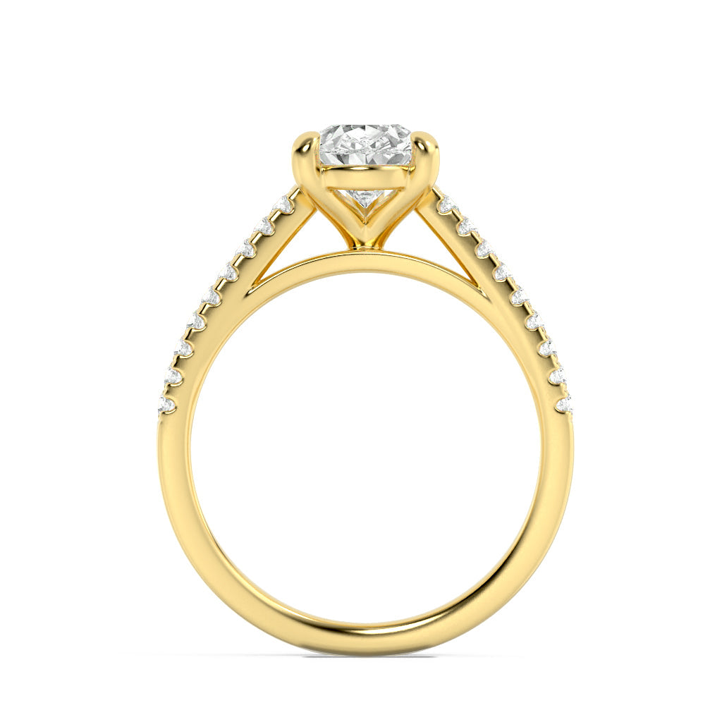 2 Ct Pear (F/VS) Lab Grown Diamond V-Prong 14K Yellow Gold Cross Shank Accented Engagement Ring