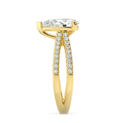 2 Ct Pear (F/VS) Lab Grown Diamond V-Prong 14K Yellow Gold Cross Shank Accented Engagement Ring