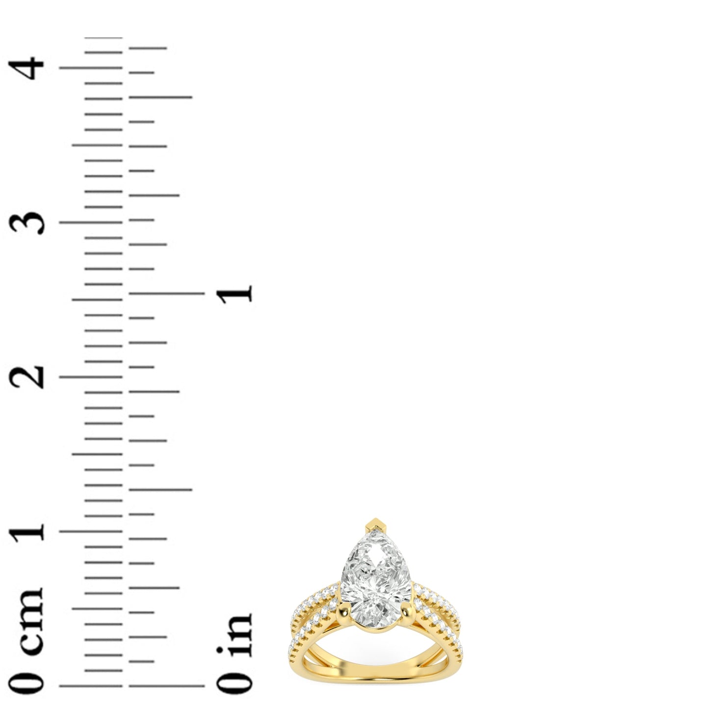 2 Ct Pear (F/VS) Lab Grown Diamond V-Prong 14K Yellow Gold Cross Shank Accented Engagement Ring