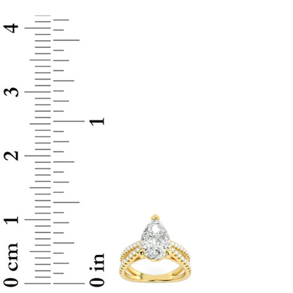 2 Ct Pear (F/VS) Lab Grown Diamond V-Prong 14K Yellow Gold Cross Shank Accented Engagement Ring