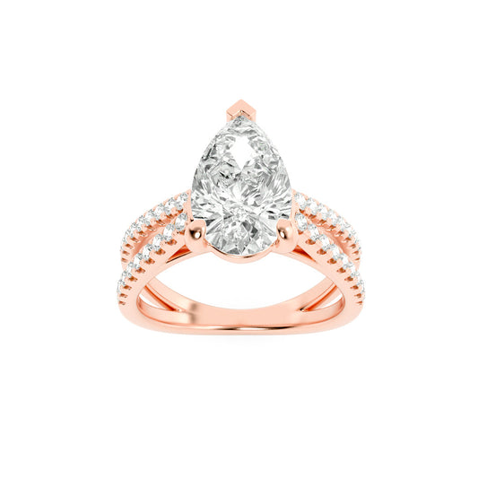 2 Ct Pear (G/VS) Lab Grown Diamond V-Prong 14K Rose Gold Cross Shank Accented Engagement Ring