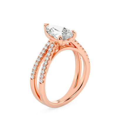2 Ct Pear (G/VS) Lab Grown Diamond V-Prong 14K Rose Gold Cross Shank Accented Engagement Ring