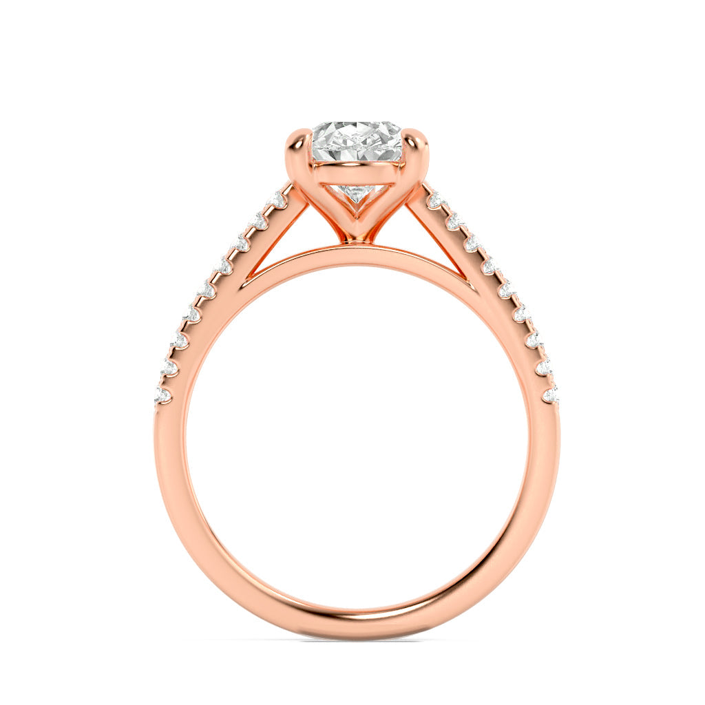 2 Ct Pear (G/VS) Lab Grown Diamond V-Prong 14K Rose Gold Cross Shank Accented Engagement Ring