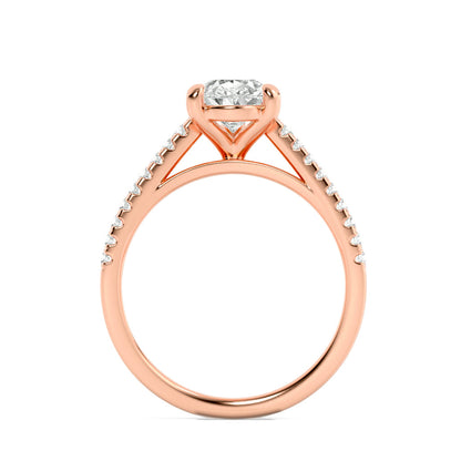 2 Ct Pear (G/VS) Lab Grown Diamond V-Prong 14K Rose Gold Cross Shank Accented Engagement Ring