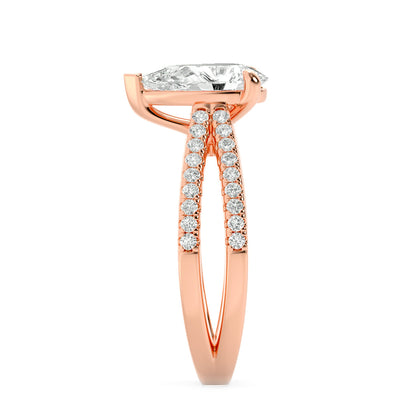 2 Ct Pear (G/VS) Lab Grown Diamond V-Prong 14K Rose Gold Cross Shank Accented Engagement Ring