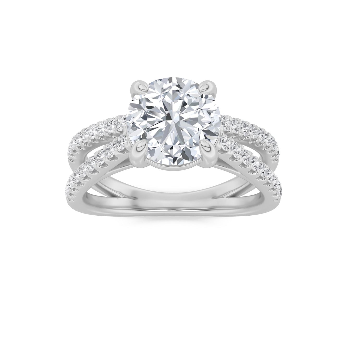 2 Ct Round Lab Grown Diamond Prong 14K White Gold Cross Shank Accented Engagement Ring