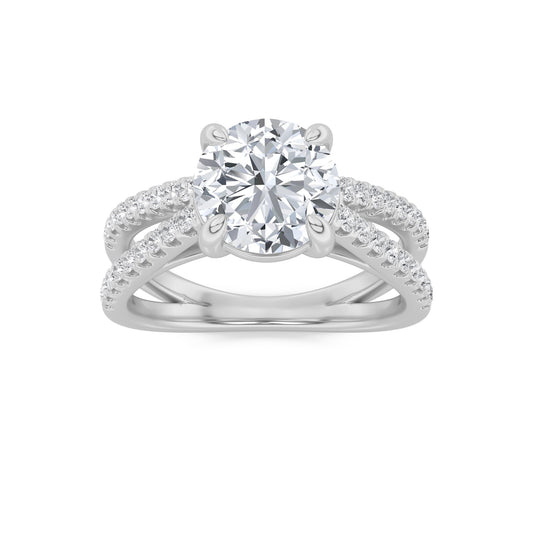 2 Ct Round Lab Grown Diamond Prong 14K White Gold Cross Shank Accented Engagement Ring