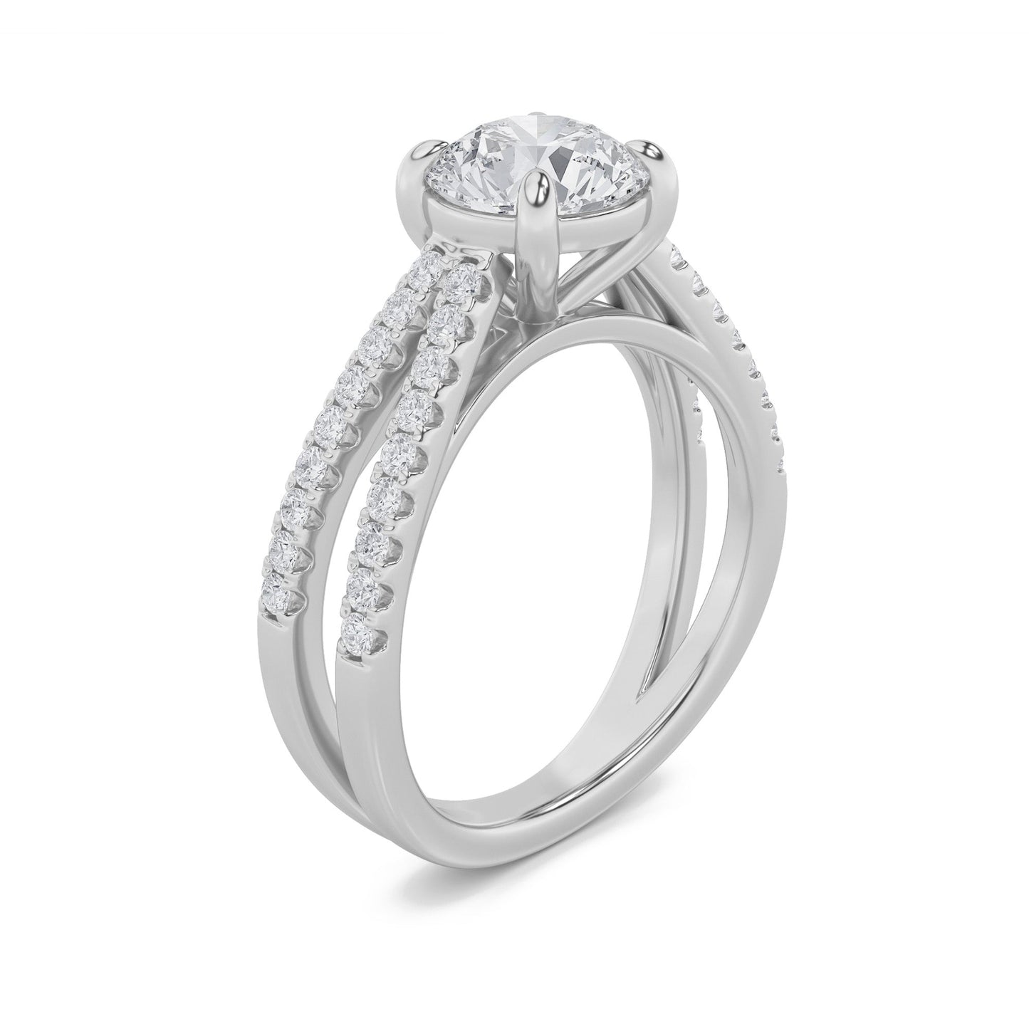 2 Ct Round Lab Grown Diamond Prong 14K White Gold Cross Shank Accented Engagement Ring