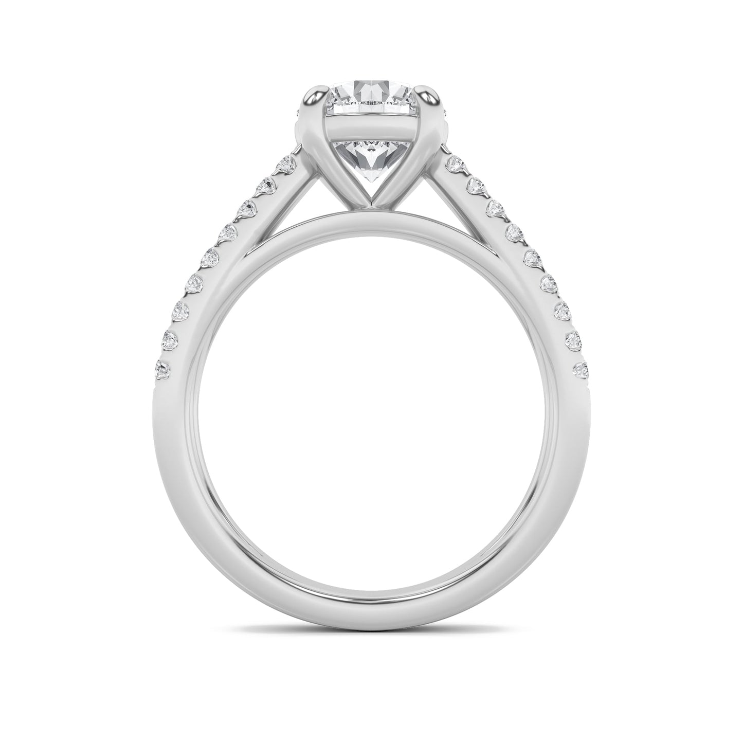 2 Ct Round Lab Grown Diamond Prong 14K White Gold Cross Shank Accented Engagement Ring