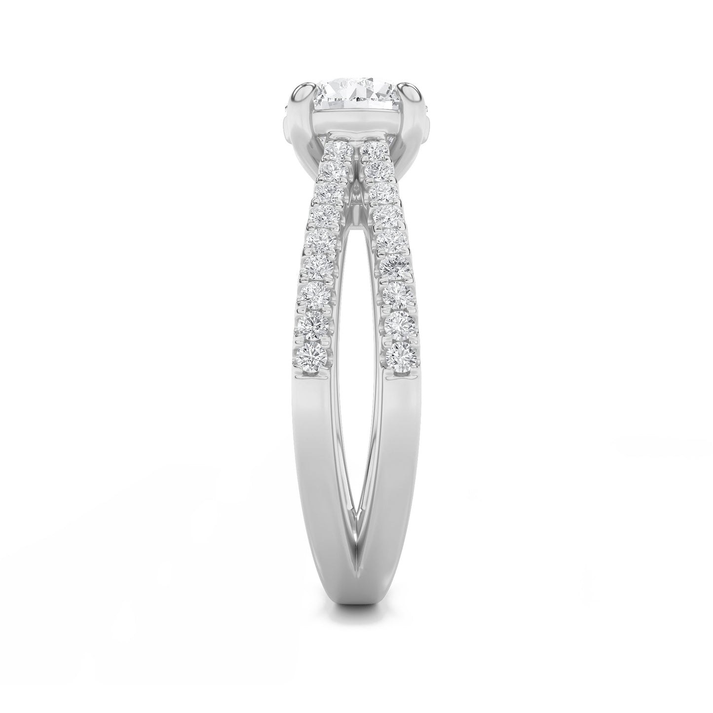 2 Ct Round Lab Grown Diamond Prong 14K White Gold Cross Shank Accented Engagement Ring