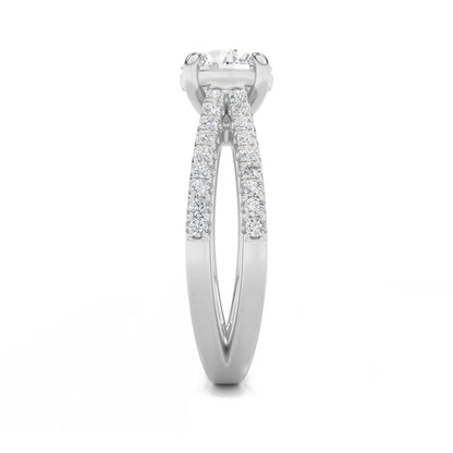2 Ct Round Lab Grown Diamond Prong 14K White Gold Cross Shank Accented Engagement Ring