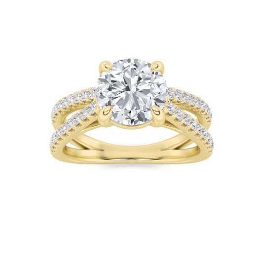 2 Ct Round (F/VS) Lab Grown Diamond Prong 14K Yellow Gold Cross Shank Accented Engagement Ring