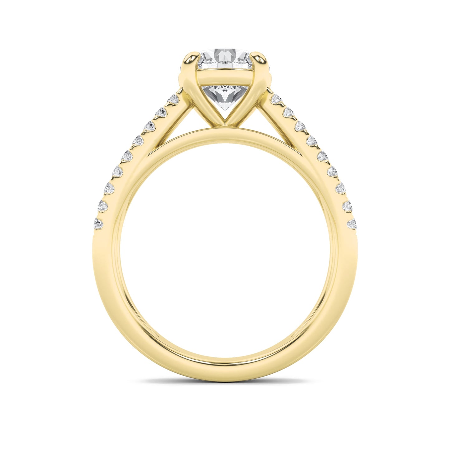 2 Ct Round (F/VS) Lab Grown Diamond Prong 14K Yellow Gold Cross Shank Accented Engagement Ring